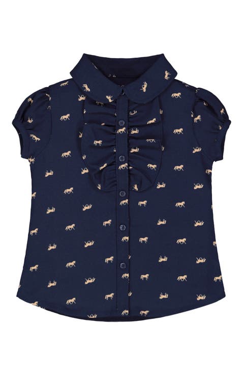 Baby Girls' Ruffle Front Shirt with Puff Sleeves, Infant