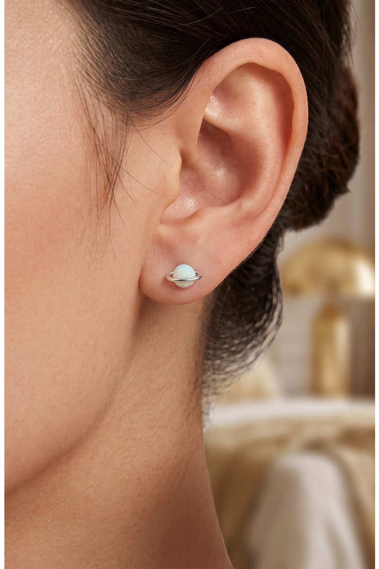 Opal Saturn Celestial Stud Earrings, Alternate, color, SILVER