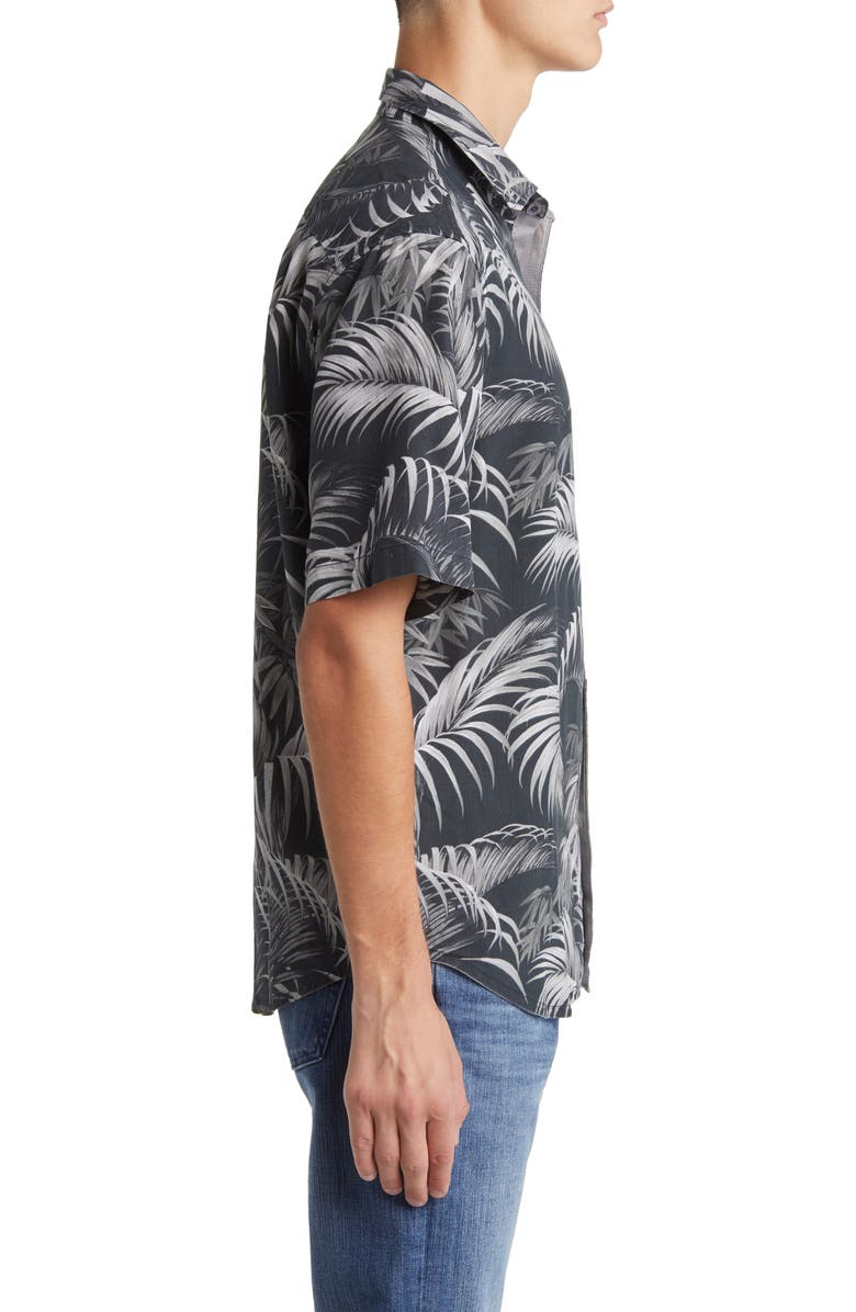 Tommy Bahama Made for Shade Leaf Print Silk Short Sleeve Button-Up Shirt, Alternate, color, Black