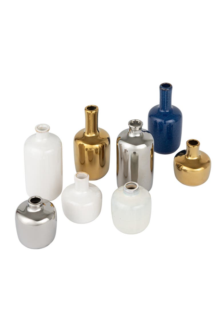 8-Piece Stoneware Vases with Reactive and Metallic Glaze, Multicolor, Main, color, Blue