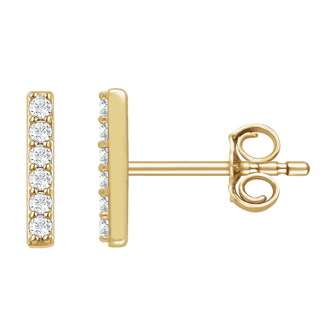 1/10 CT Natural Diamond Stud Bar Earrings in 14K Gold