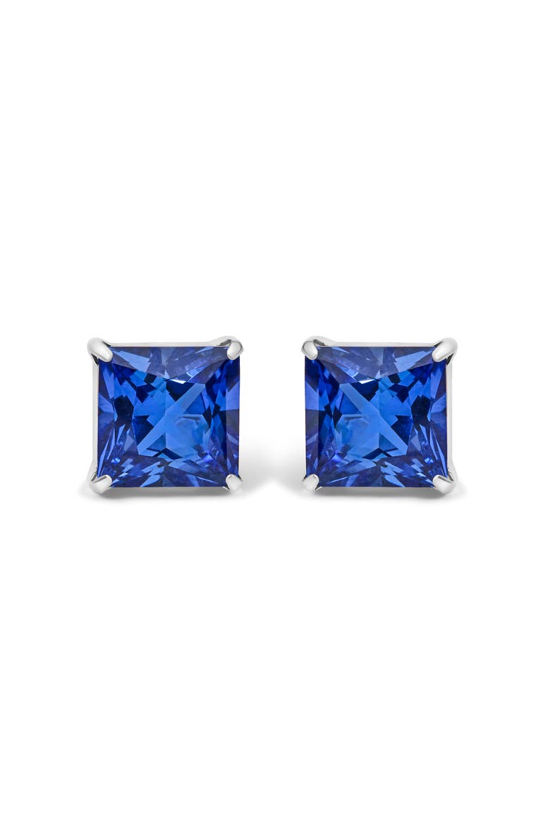 Platinum 7x7 Lab Created Blue Sapphire Princess Cut Solitaire Stud Earrings, Main, color, Platinum