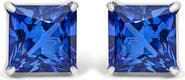 Haus of Brilliance Platinum 7x7 Lab Created Blue Sapphire Princess Cut Solitaire Stud Earrings