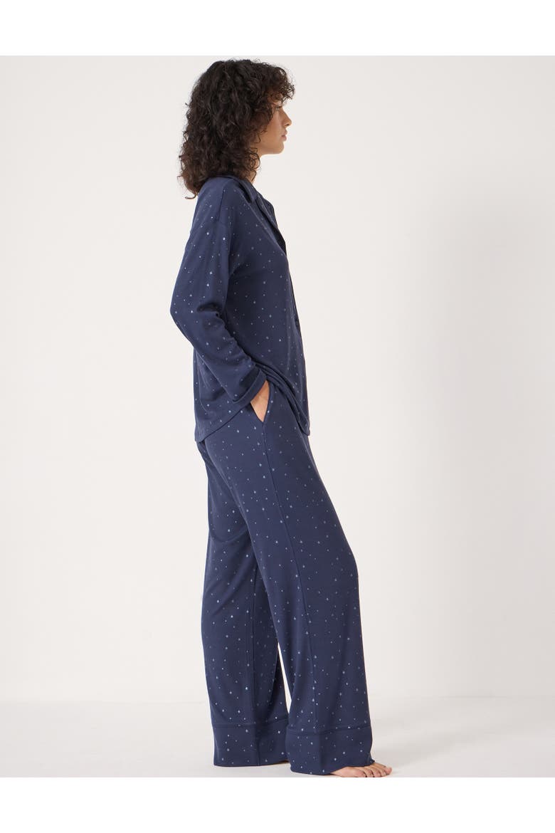 Ribbed Modal Star Printed Pyjamas, Alternate, color, Dark Navy