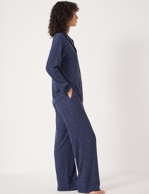 Hush Ribbed Modal Star Printed Pyjamas In Blue