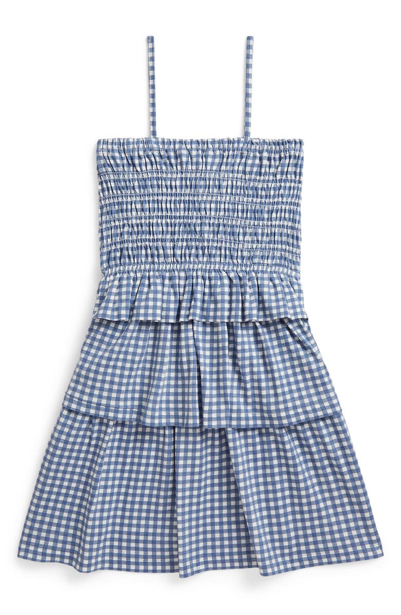 Polo Ralph Lauren Kids' Gingham Smocked Bodice Tiered Cotton Sundress, Alternate, color, Blue Gingham