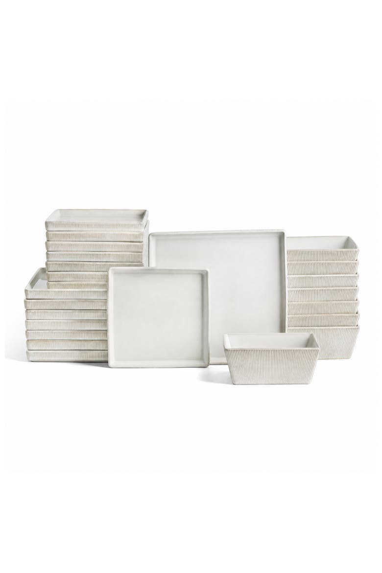 Grace Ribbed Stoneware 24-Piece Dinnerware Set, Main, color, White