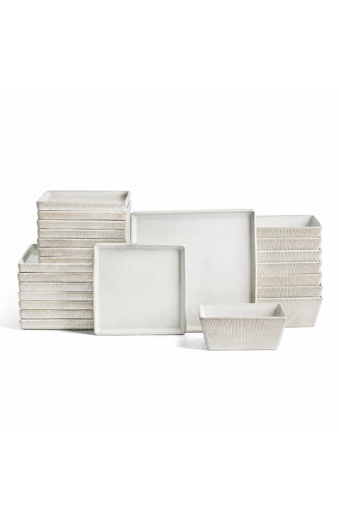 Grace Ribbed Stoneware 24-Piece Dinnerware Set