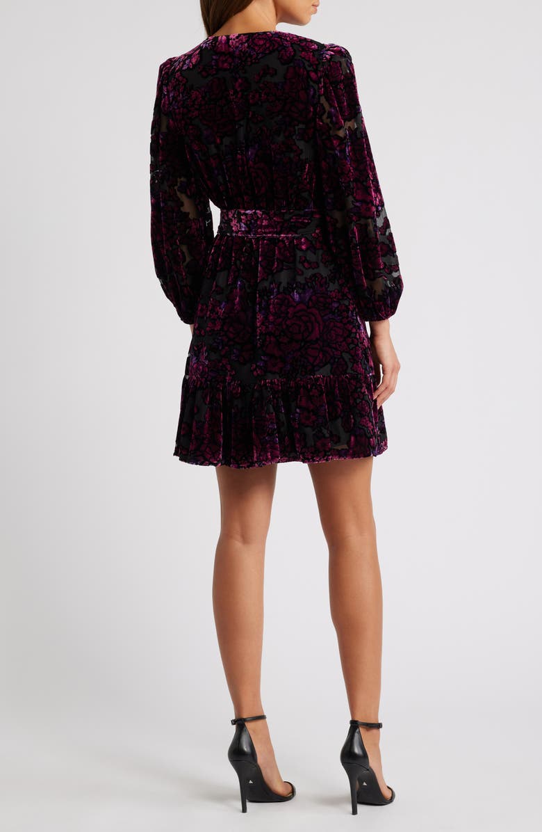 Eliza J Long Sleeve Burnout Velvet Cocktail Dress, Alternate, color,