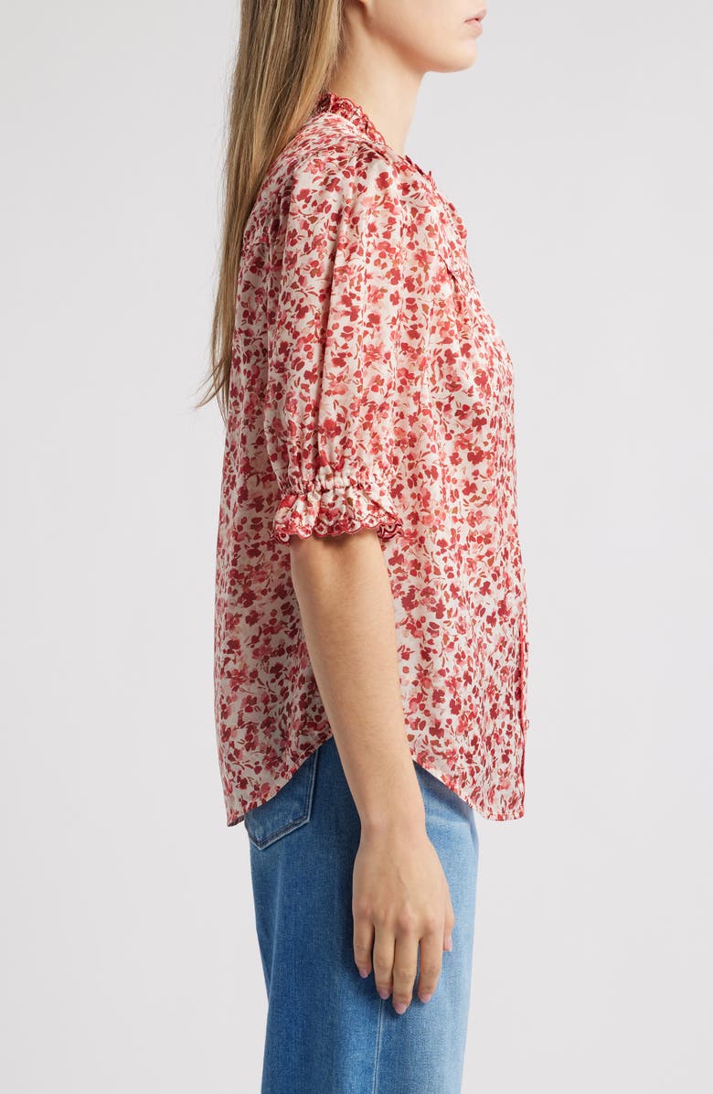 Wit & Wisdom Print Ruffle Eyelet Shirt, Alternate, color, Off White/ Poppy Red Multi