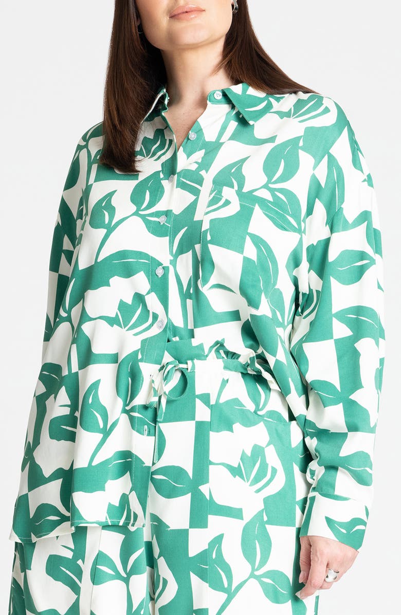 ELOQUII Relaxed Floral Shirt, Main, color, Foliage Check