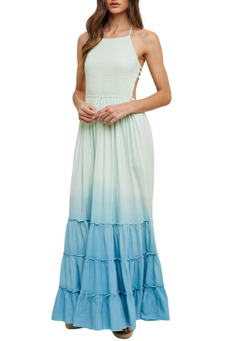 Ombré Smocked Maxi Dress, Alternate, color, MINT/ BLUE