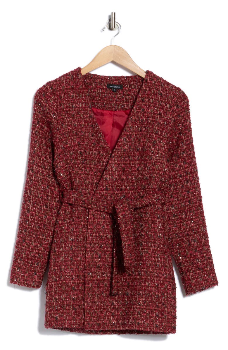 AREA STARS Calla Tweed Wrap Jacket, Alternate, color, Burgundy