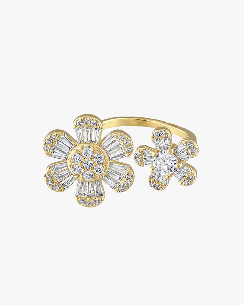 Pave and Baguette CZ Flower Ring
