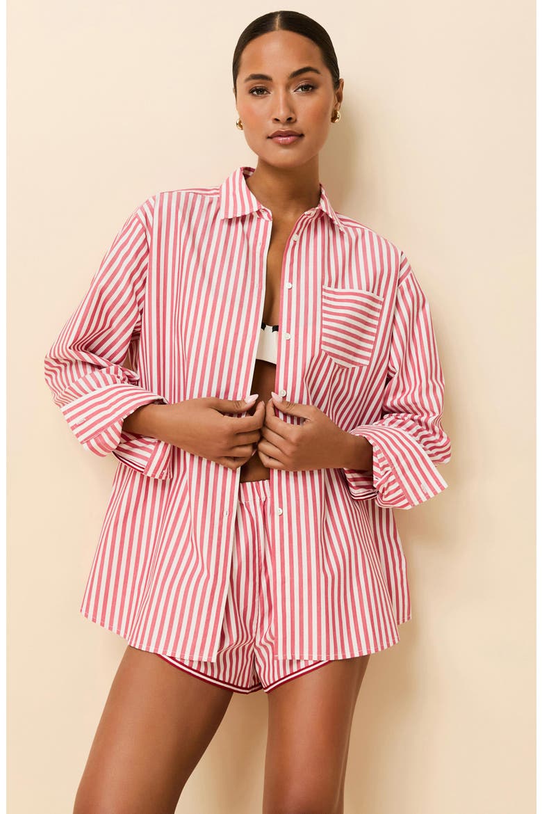 The Avril Linen Blend Button-Up Shirt, Alternate, color, LIPSTICK RED