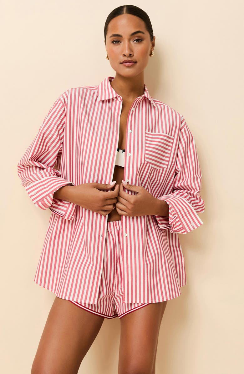 Solid & Striped The Avril Linen Blend Button-Up Shirt, Alternate, color, Lipstick Red