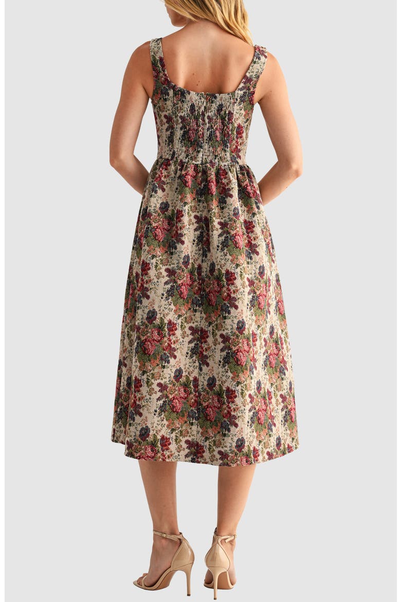 Tapestry Corset Fit & Flare Midi Dress, Alternate, color, TAUPE MULTI
