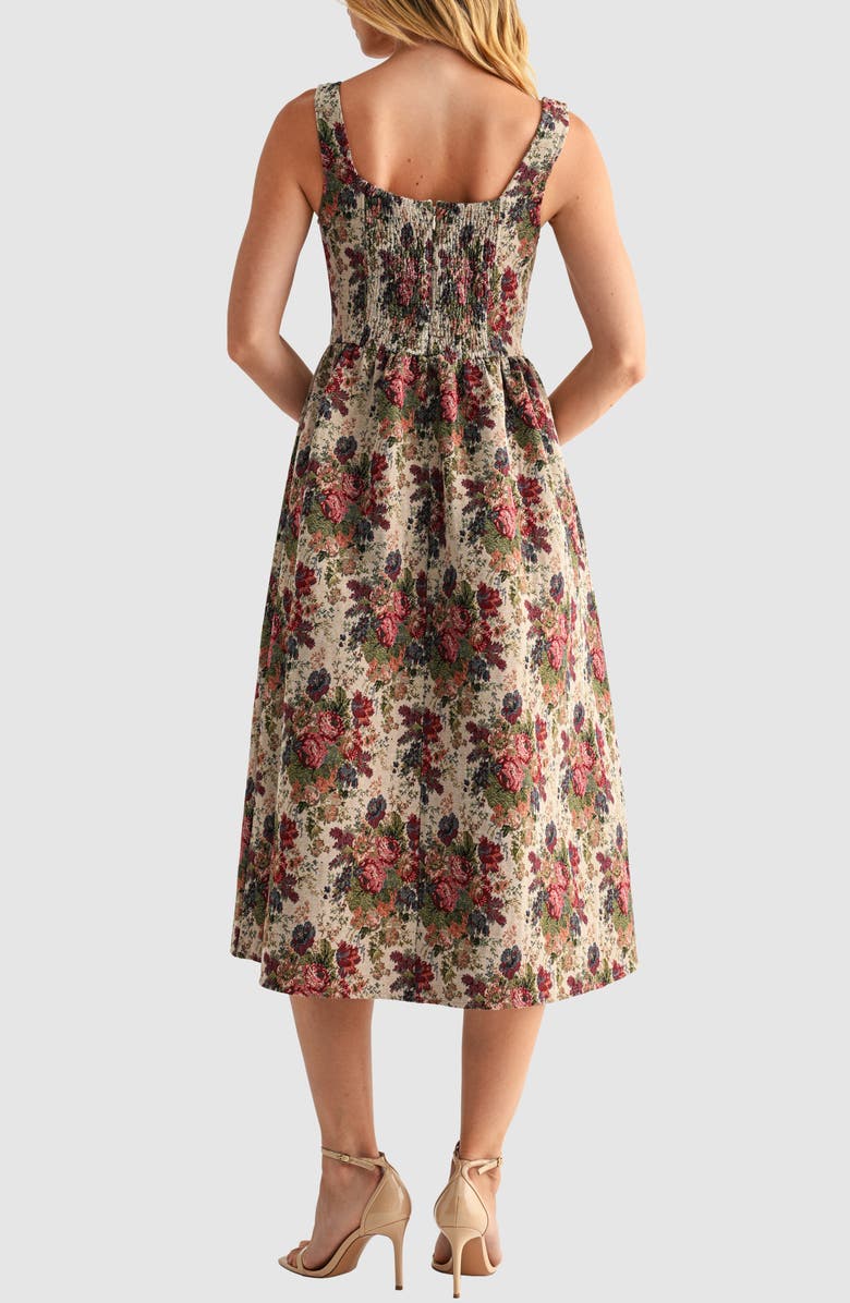 Mila Mae Tapestry Corset Fit & Flare Midi Dress, Alternate, color, Taupe Multi