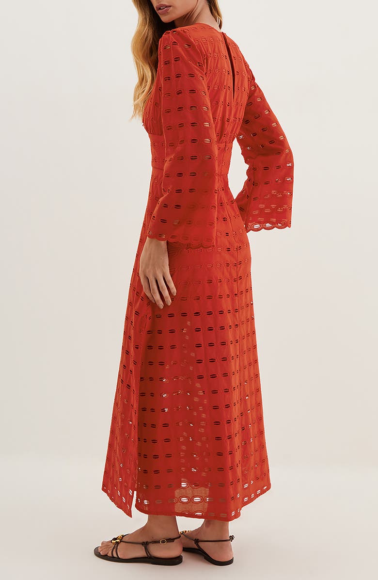 ViX Paula Hermanny Raya Eyelet Long Sleeve Cover-Up Maxi Dress, Alternate, color, Red