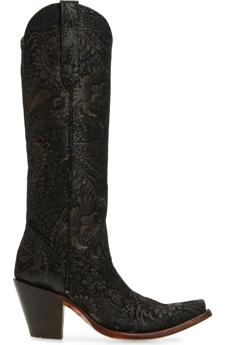 CORRAL Floral Knee High Western Boot, Alternate, color, Black/ Gold