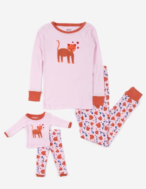 Girls Matching Doll Printed Cotton Pajamas, Animal & Seasonal Prints (Toddler, Little Kid & Big Kid)