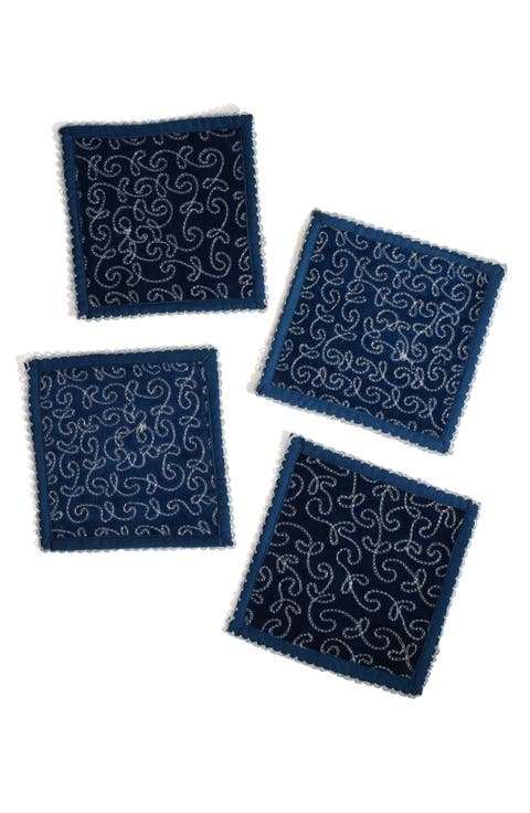 Embroidered Set of 4 Cocktail Napkins