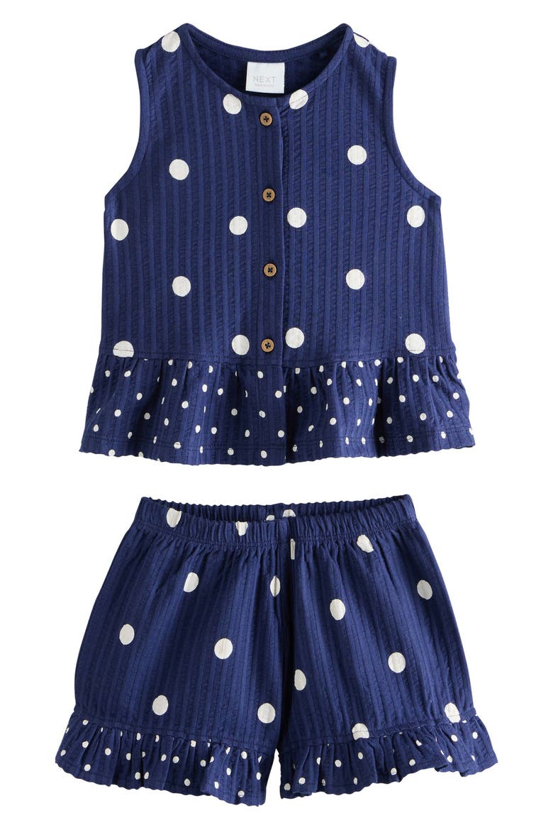 Kids' Polka Dot Peplum Top & Shorts Set, Main, color, BLUE