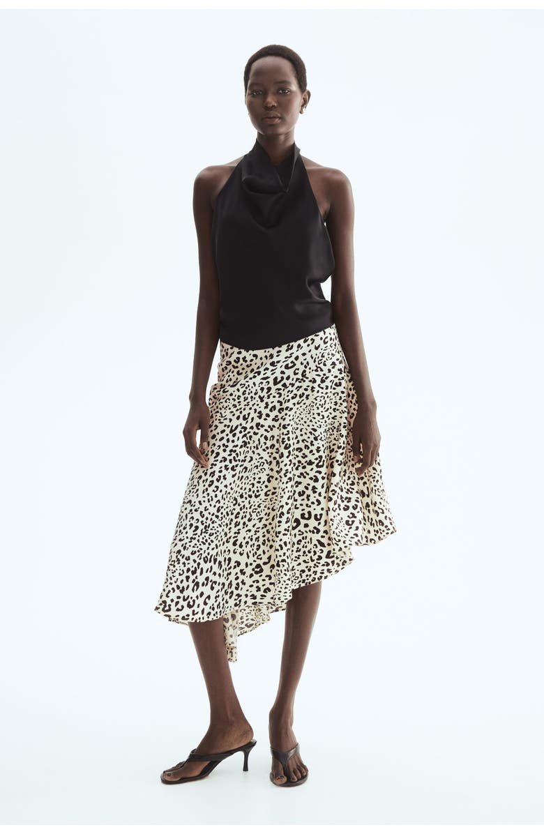 H&M Asymmetric Viscose Skirt, Main, color, Cream/Leopard Print