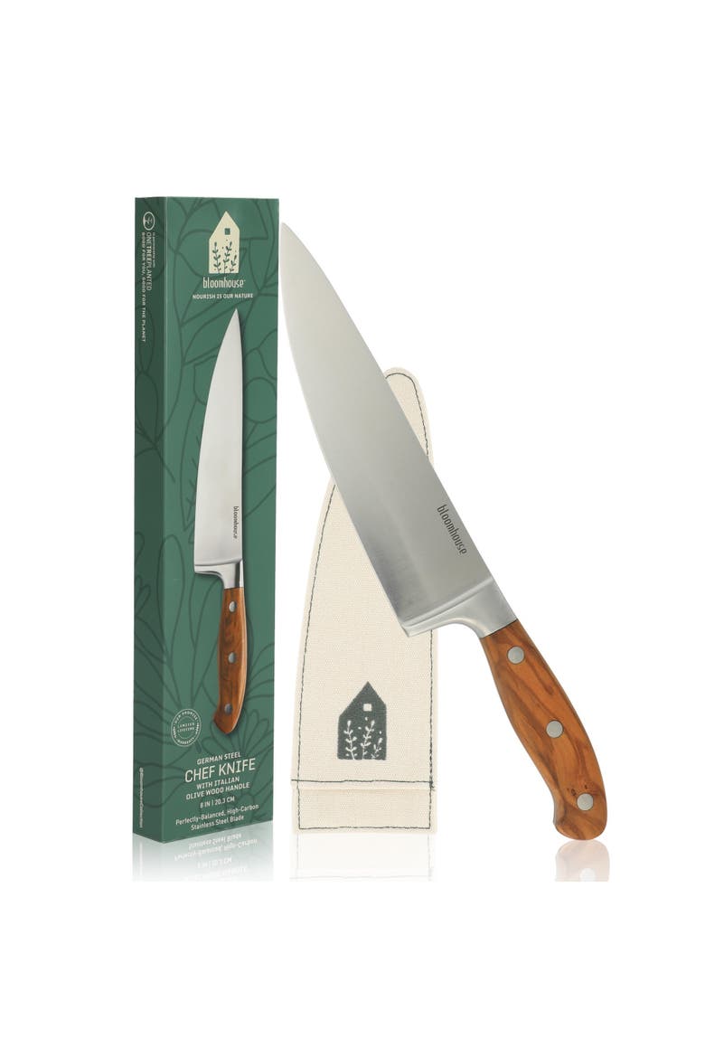 German Steel Chef Knife W/ Italian Olive Wood Forged Handle, Alternate, color, Natural Wood