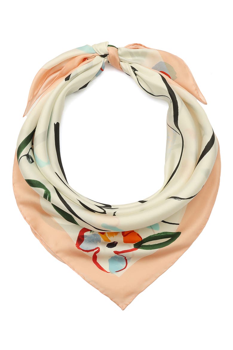 swans print silk square scarf, Main, color, IVORY MULTI