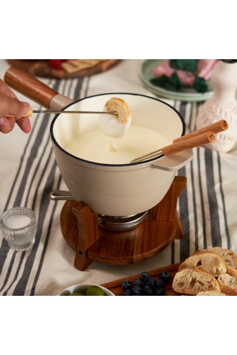 Wood and Cast Iron Fondue Set in Beige, Alternate, color, Beige