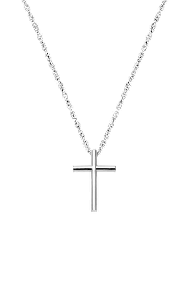 14K Gold Rounded Cross Necklace, Main, color, 14K White Gold