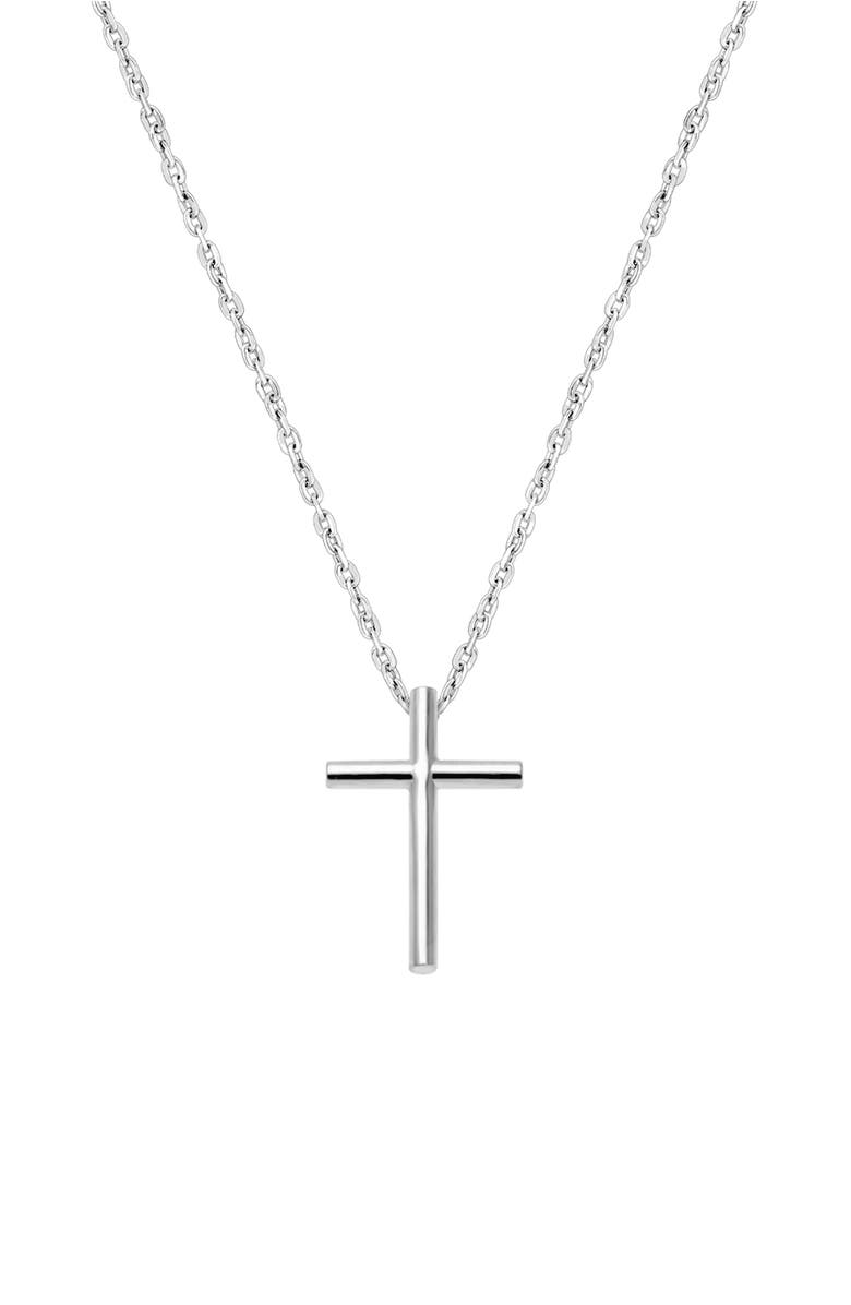 Tiny Blessings 14K Gold Rounded Cross Necklace, Main, color, 14K White Gold