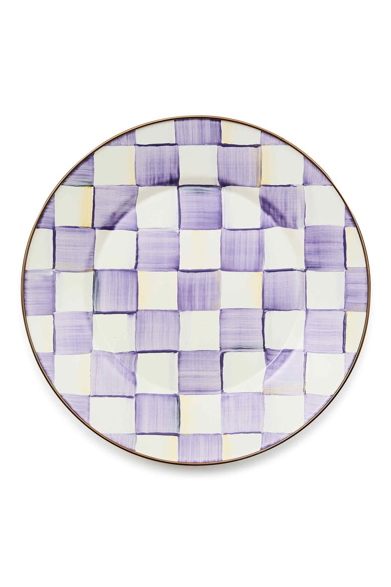 Violet Check Enameled Steel Dinner Plate, Main, color, VIOLET