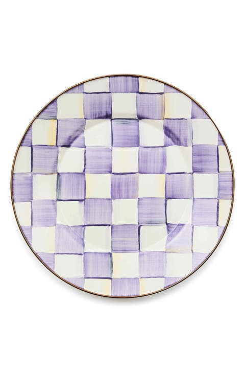 Violet Check Enameled Steel Dinner Plate