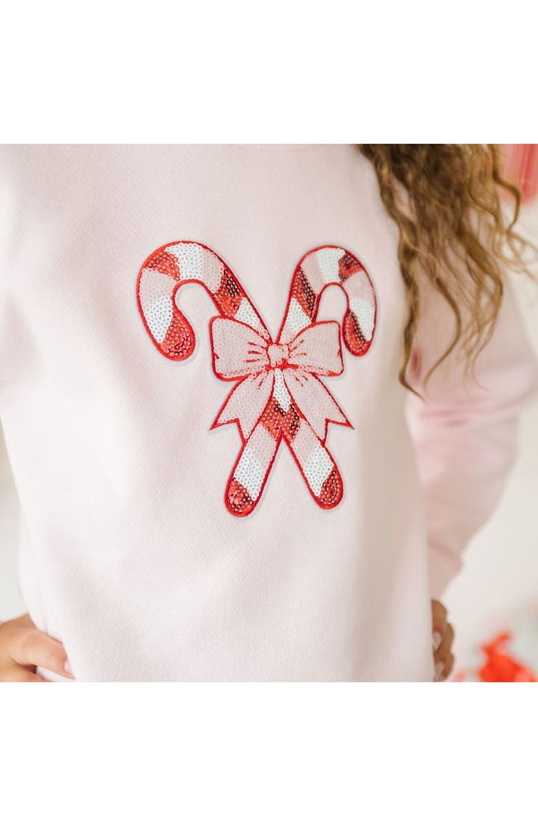 Sweet Wink Candy Cane Patch Christmas Sweatshirt, Alternate, color, Ballet Pink