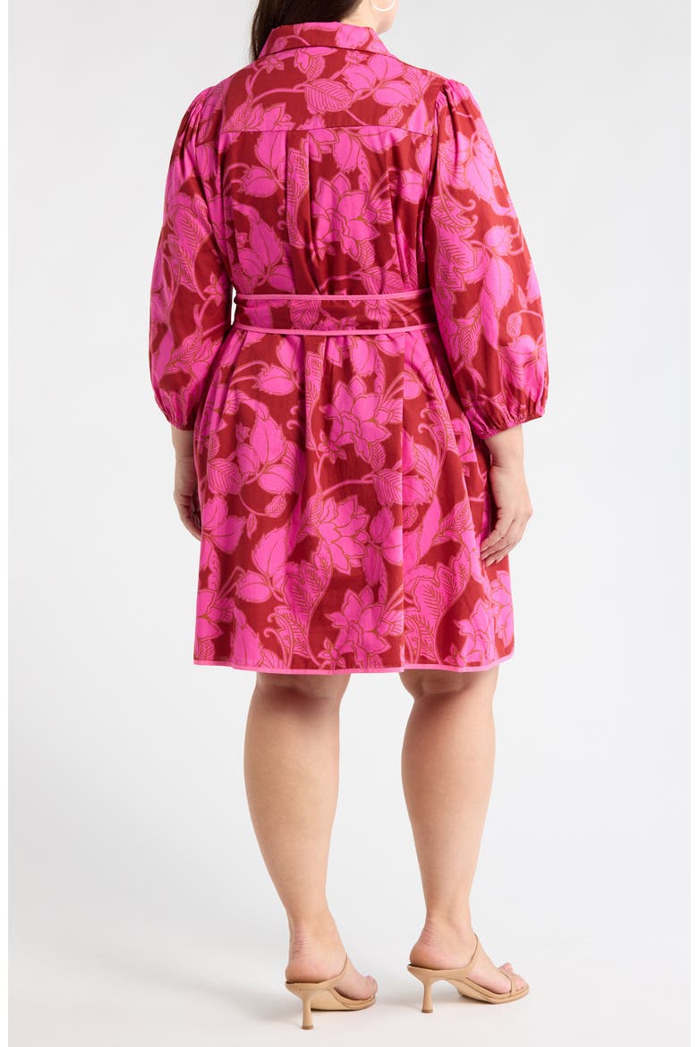 Craney Floral Print Tie Waist Long Sleeve Shirtdress, Alternate, color, BURGUNDY-PINK