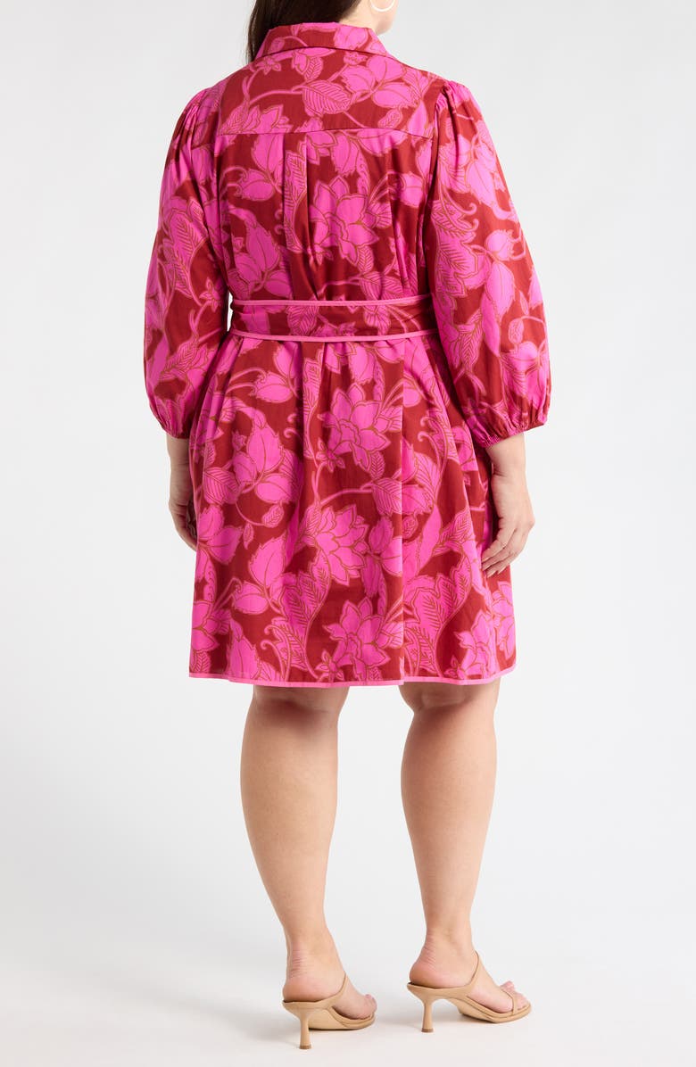 SUGARLIPS Craney Floral Print Tie Waist Long Sleeve Shirtdress, Alternate, color, Burgundy-Pink