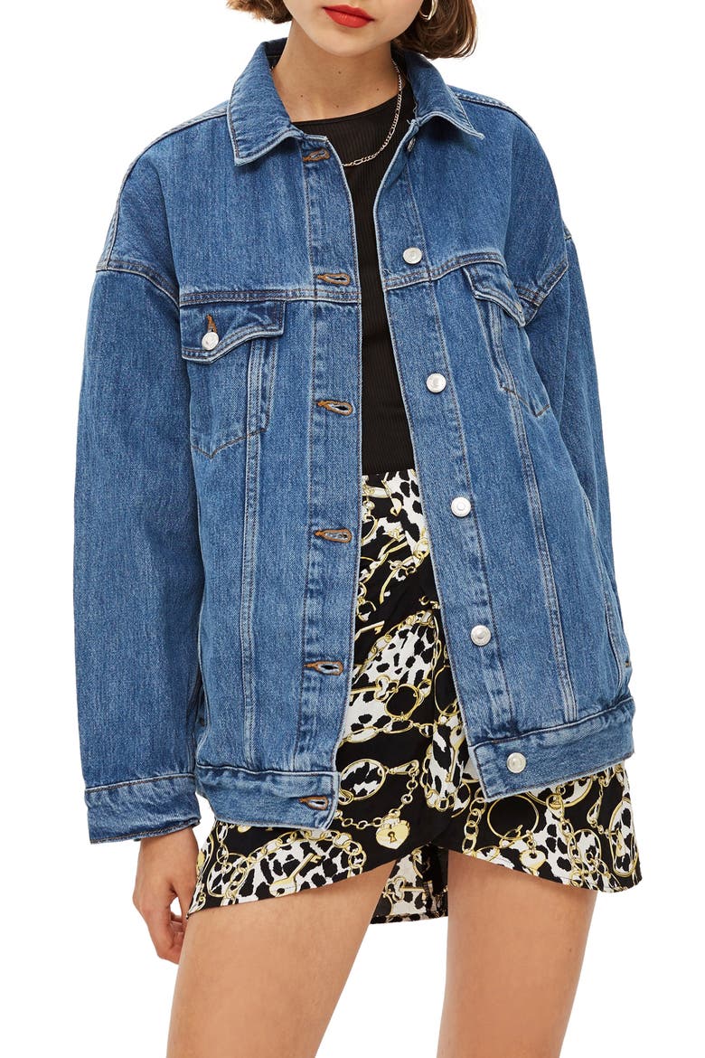 Oversized Denim Jacket, Main, color, MID DENIM