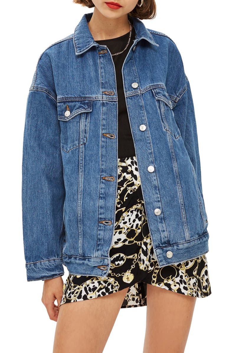 Topshop Oversized Denim Jacket, Main, color,
