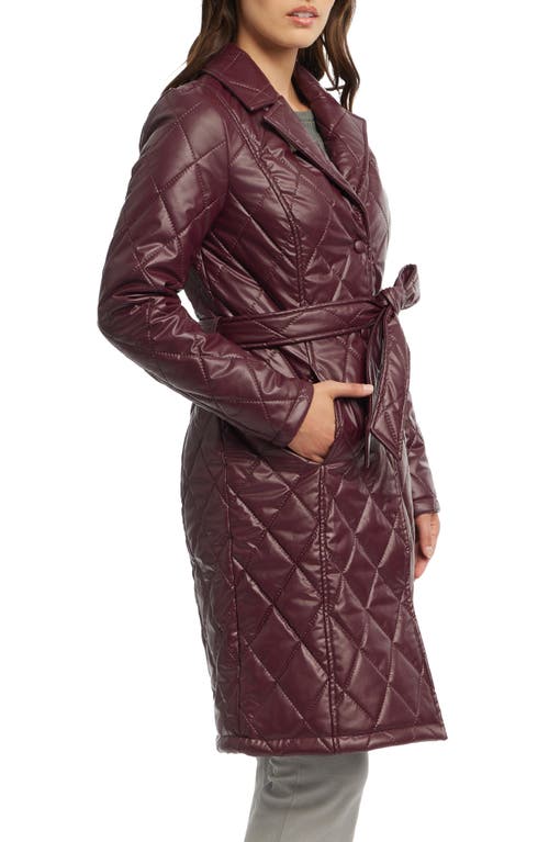 Badgley Mischka Quilted Faux Leather Trench Coat In Burgundy