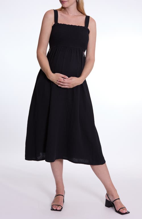 Cache Coeur Lola Midi Maternity/nursing Dress In Black