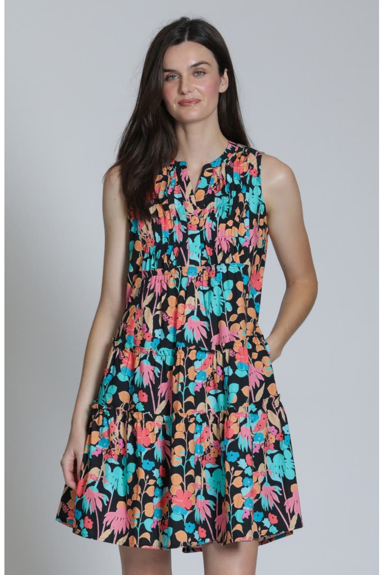 Pintuck Sleeveless Cotton Dress, Alternate, color, PINK TURQUOISE MULTI