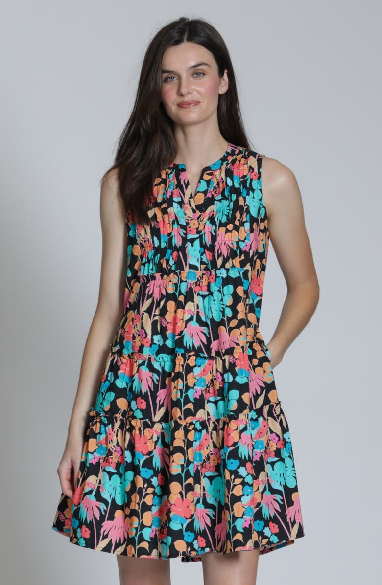 APNY Pintuck Sleeveless Cotton Dress, Alternate, color, Pink Turquoise Multi