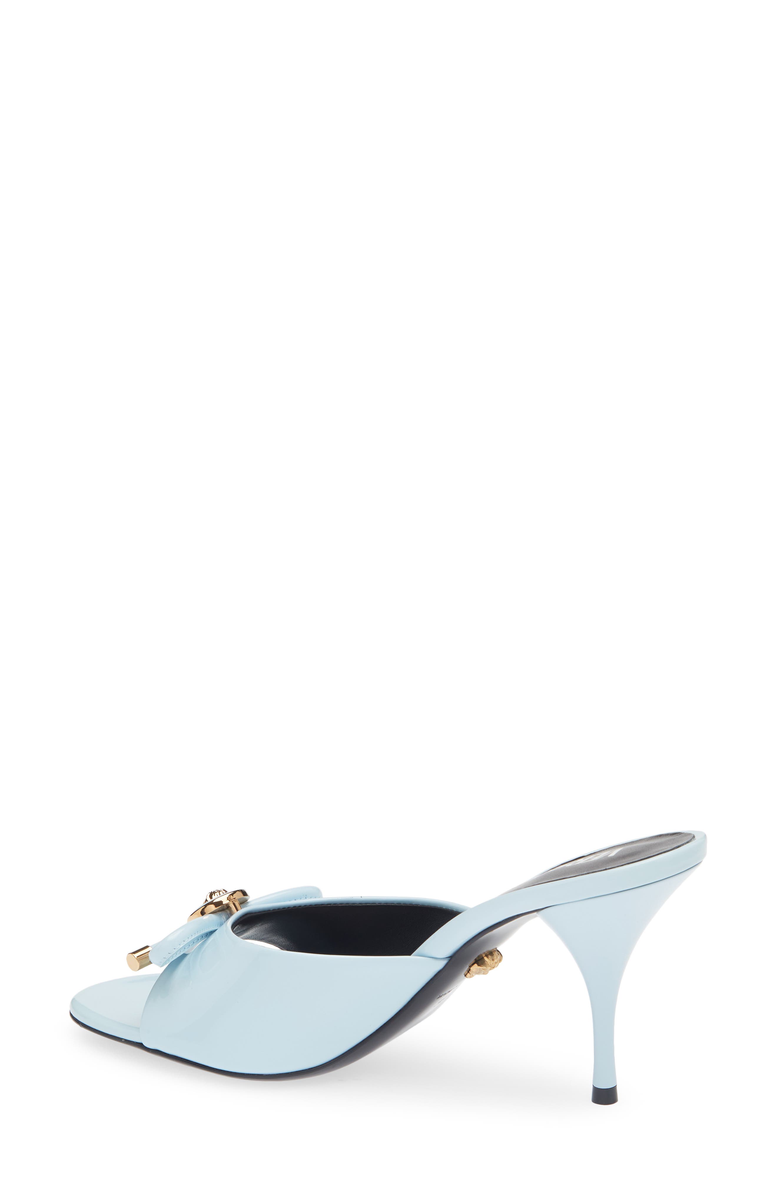 Versace Opera Bow Slide Sandal, Alternate, color, Pastel Blue Gold