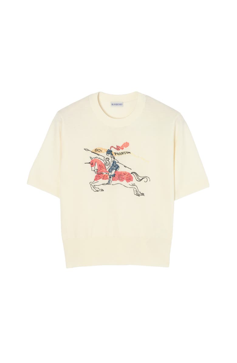 Burberry Cross Stitch Knight Wool Top, Alternate, color, Chalk White