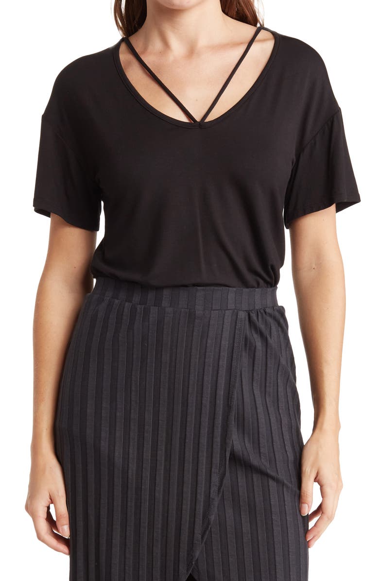 GO COUTURE Deep V-Neck Boyfriend Tee, Main, color, Black