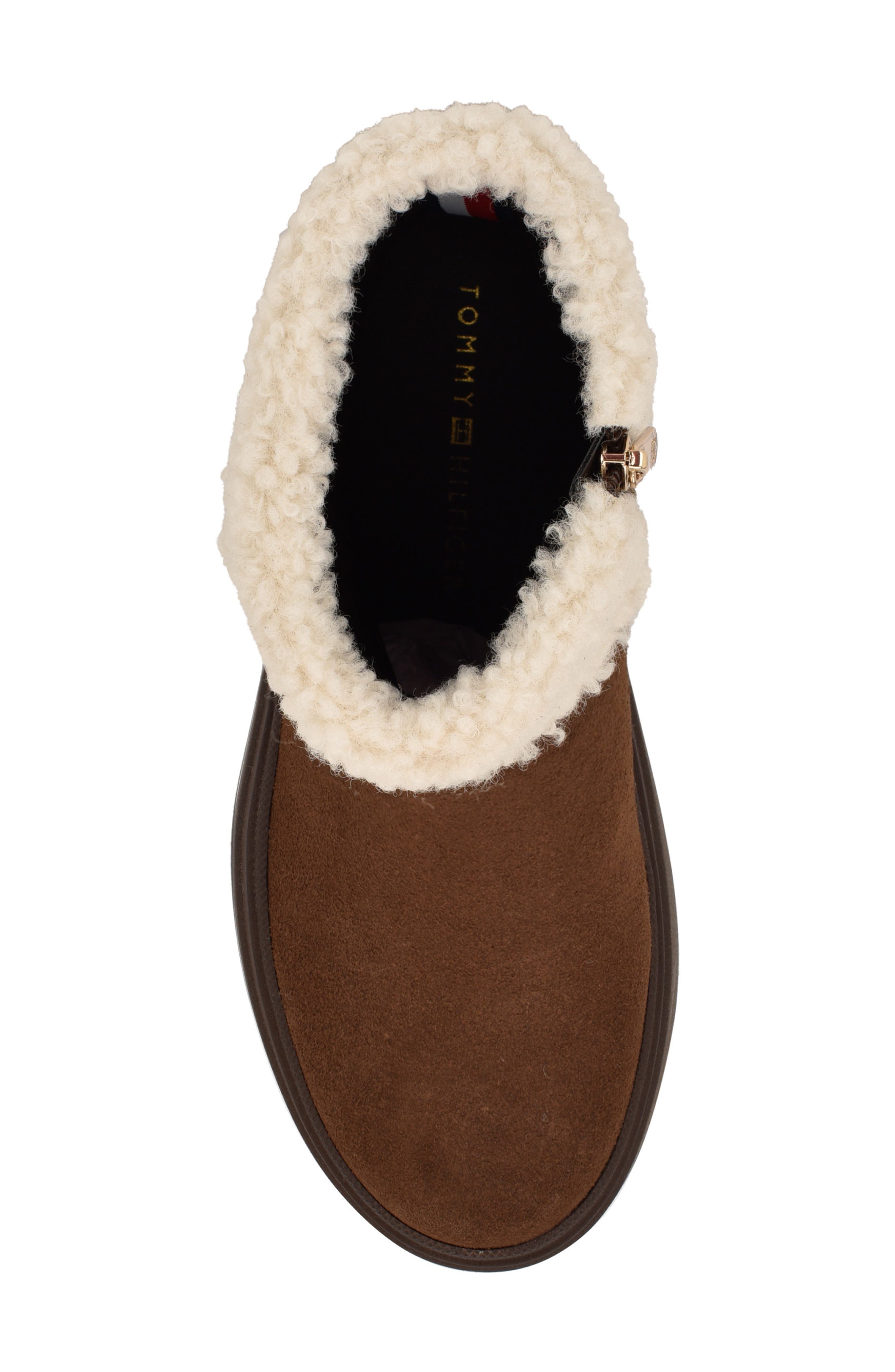 Tommy Hilfiger Peleiz Faux Shearling Cuff Platform Bootie, Alternate, color, Dark Brown Suede Shearling