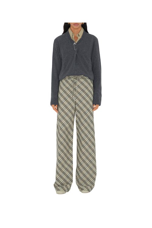 Burberry Cotton Pants Checked Pattern Trousers In Husk