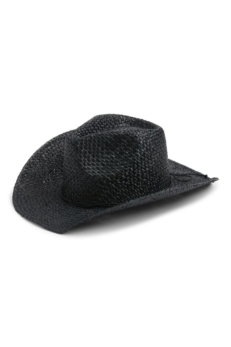 Raffia Western Cowboy Hat, Main, color, BLACK